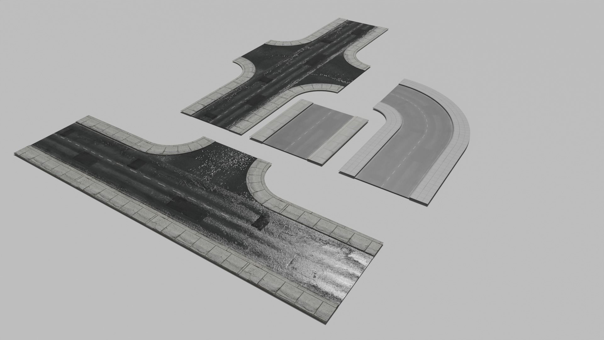 Modular roads Low-poly 3D model_2