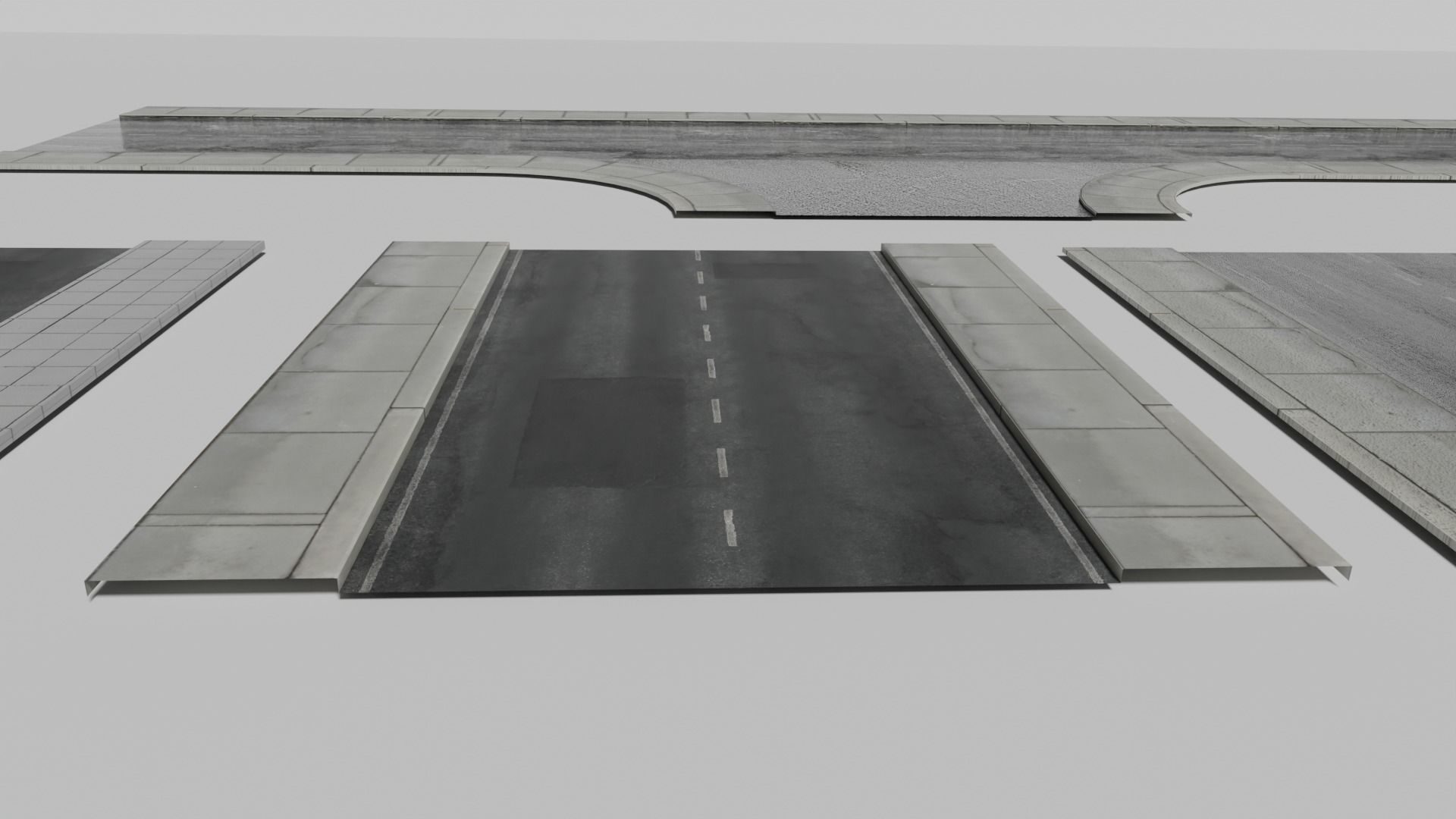 Modular roads Low-poly 3D model_1