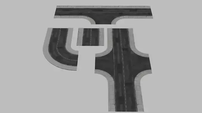 Modular roads Low-poly 3D model Modular roads Low-poly 3D model