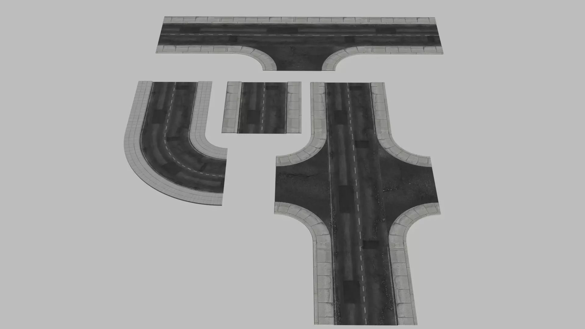 Modular roads Low-poly 3D model_0