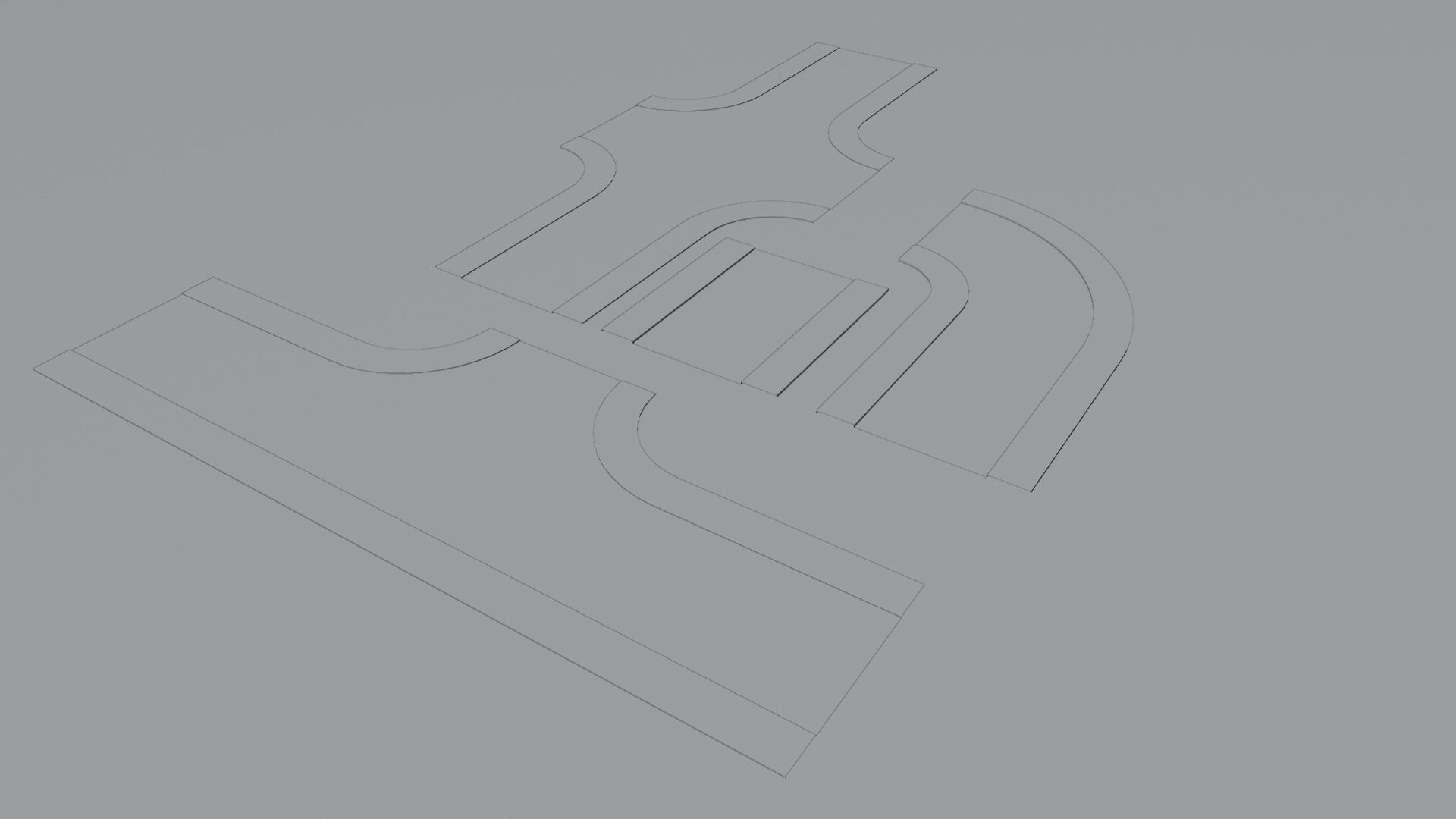 Modular roads Low-poly 3D model_3