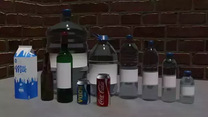 Bottles and Cans Set Low-poly 3D model