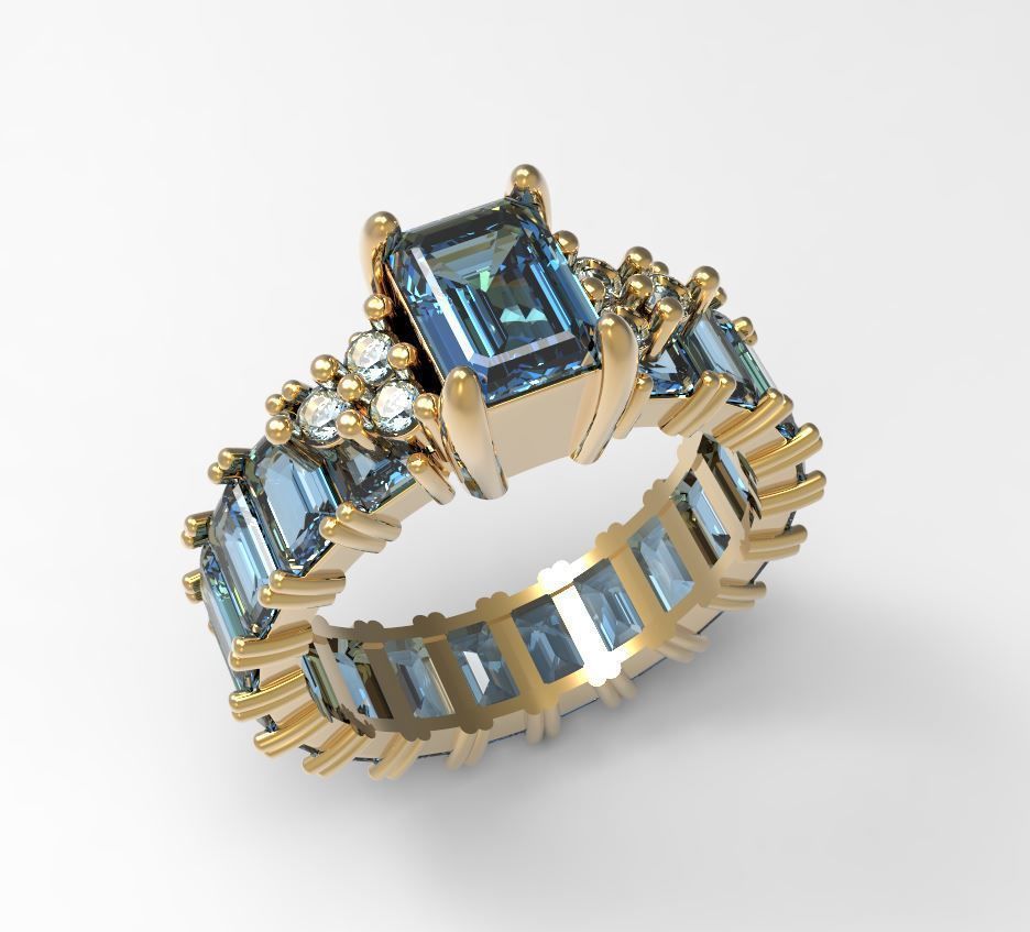 Emerald Diamond Ring 3D print model_3