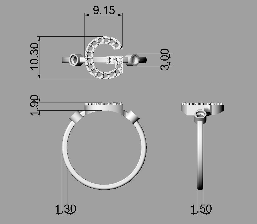 Diamond Letter Ring - G 3D print model_2