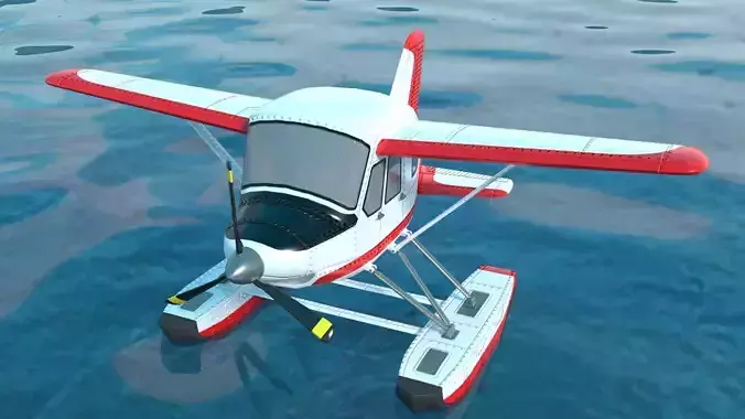 Rigged low poly cartoon seaplane Low-poly 3D model