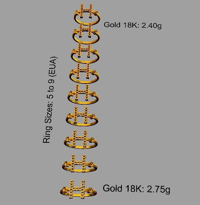 Diamond Letter Ring - H 3D print model_3