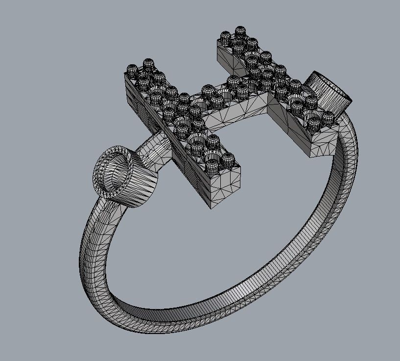 Diamond Letter Ring - H 3D print model_11