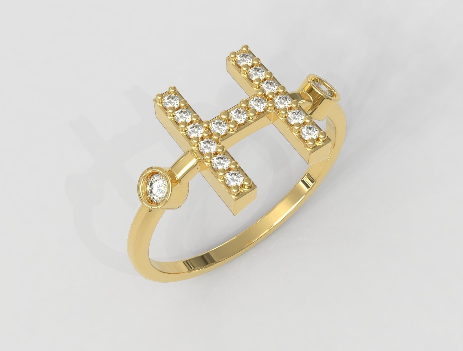 Diamond Letter Ring - H 3D print model_1