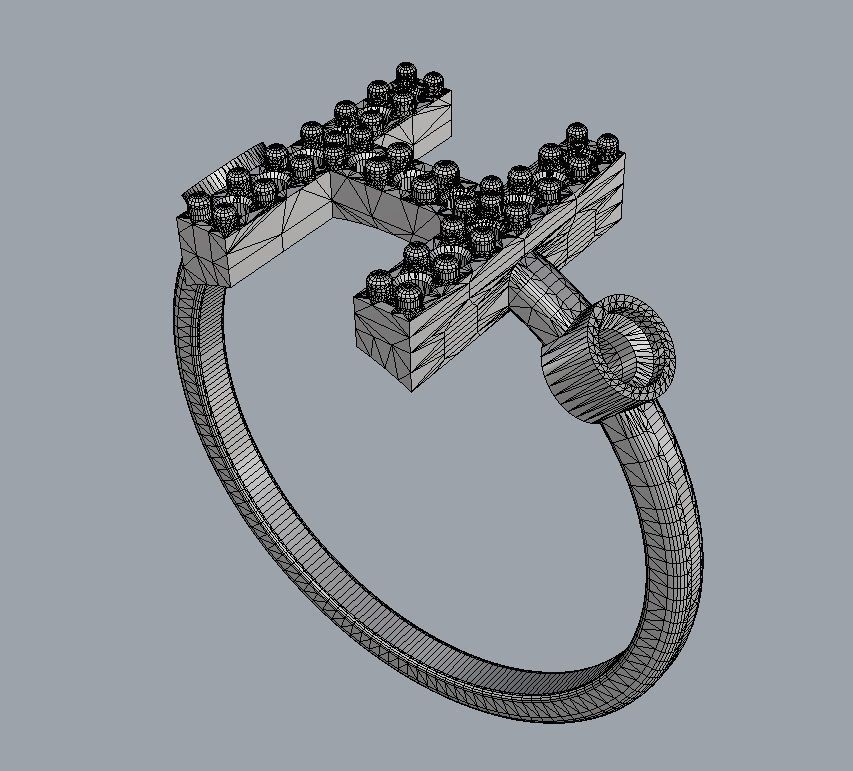 Diamond Letter Ring - H 3D print model_12
