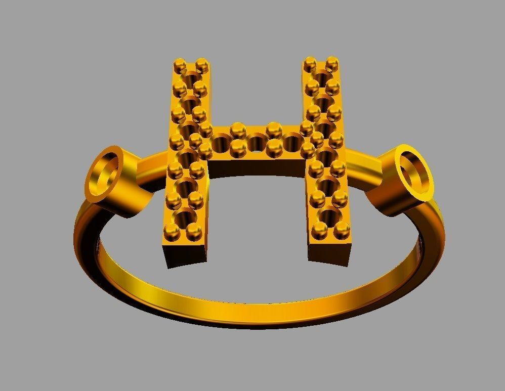 Diamond Letter Ring - H 3D print model_5