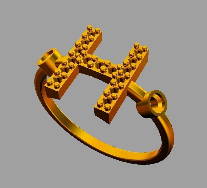 Diamond Letter Ring - H 3D print model_8