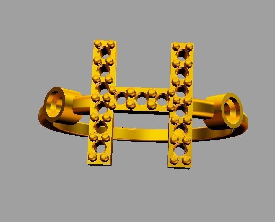 Diamond Letter Ring - H 3D print model_10
