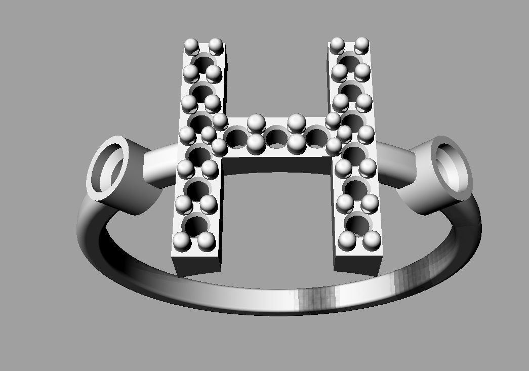 Diamond Letter Ring - H 3D print model_14