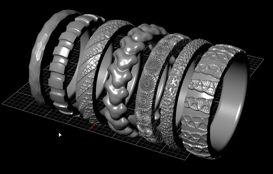 Set of 7 simple textured rings 3D print model_13
