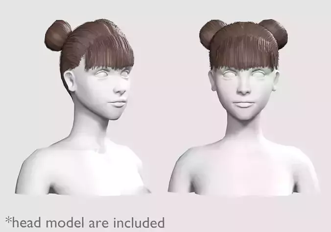 Two Bun Hairstyle V4702  Low-poly 3D model