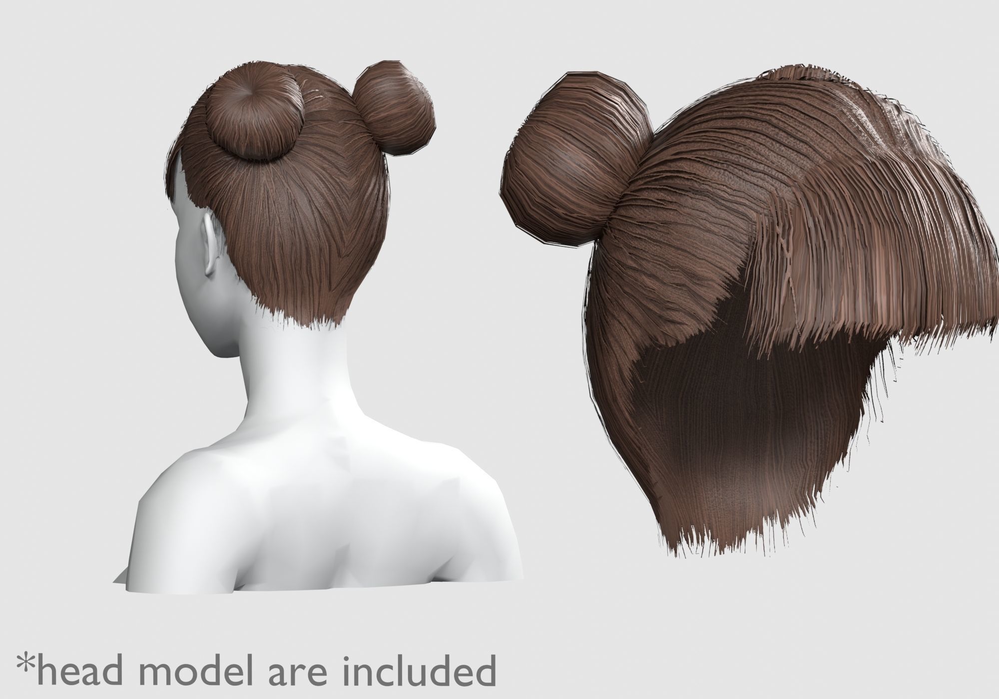 Two Bun Hairstyle V4702  Low-poly 3D model_1