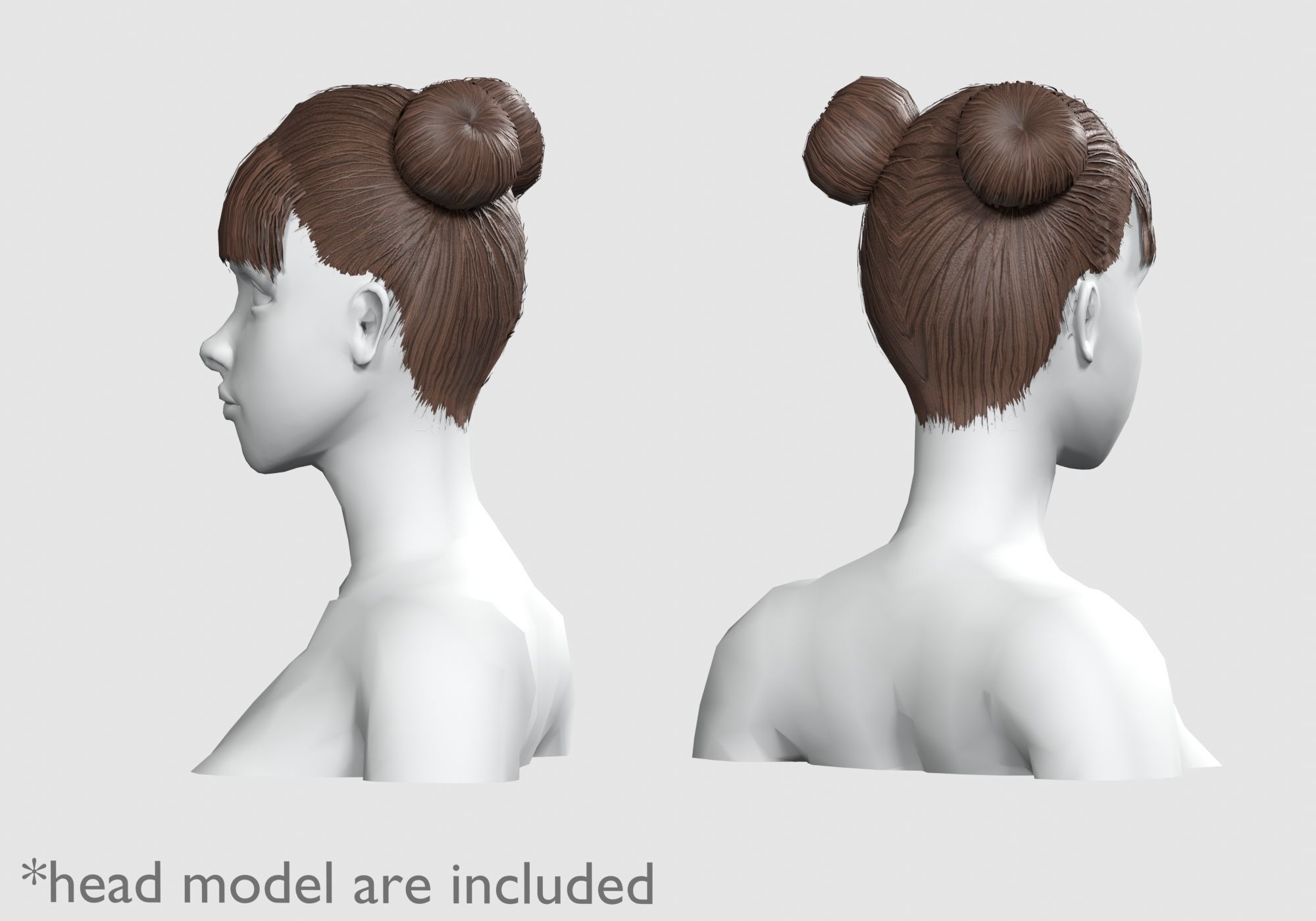 Two Bun Hairstyle V4702  Low-poly 3D model_3