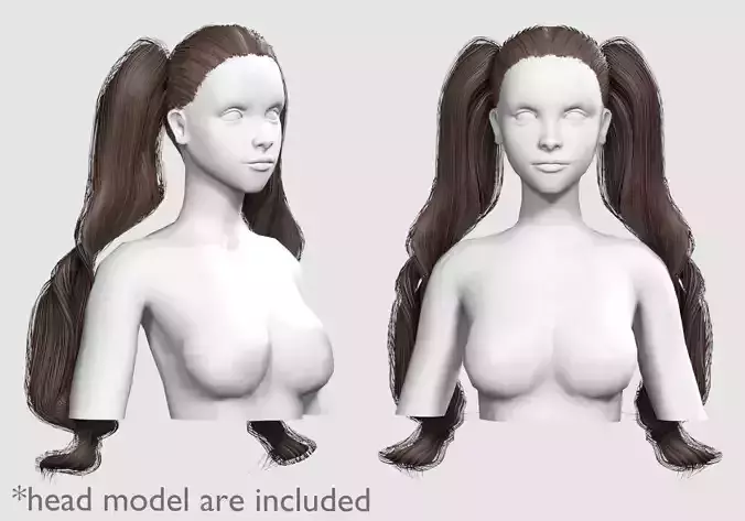 Thick Pigtails Hairstyle V16772  Low-poly 3D model