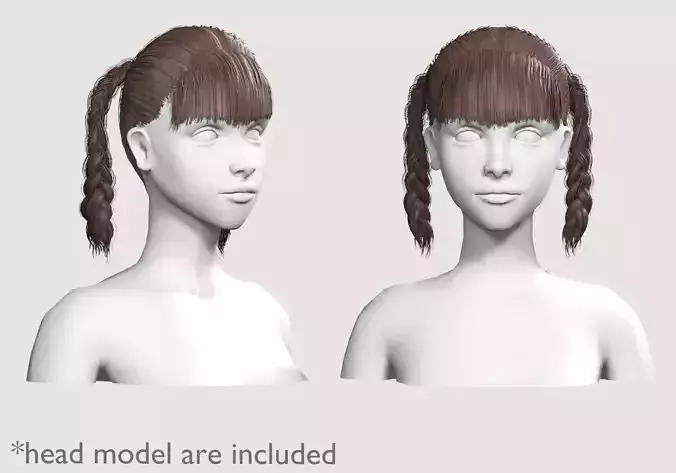 Straight Braids Hairstyle V9078  Low-poly 3D model