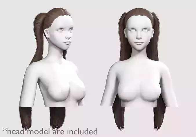 Pigtails Straight Hairstyle V5591  Low-poly 3D model