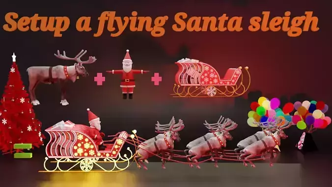 Santa-Reindeer-Sleigh rigged