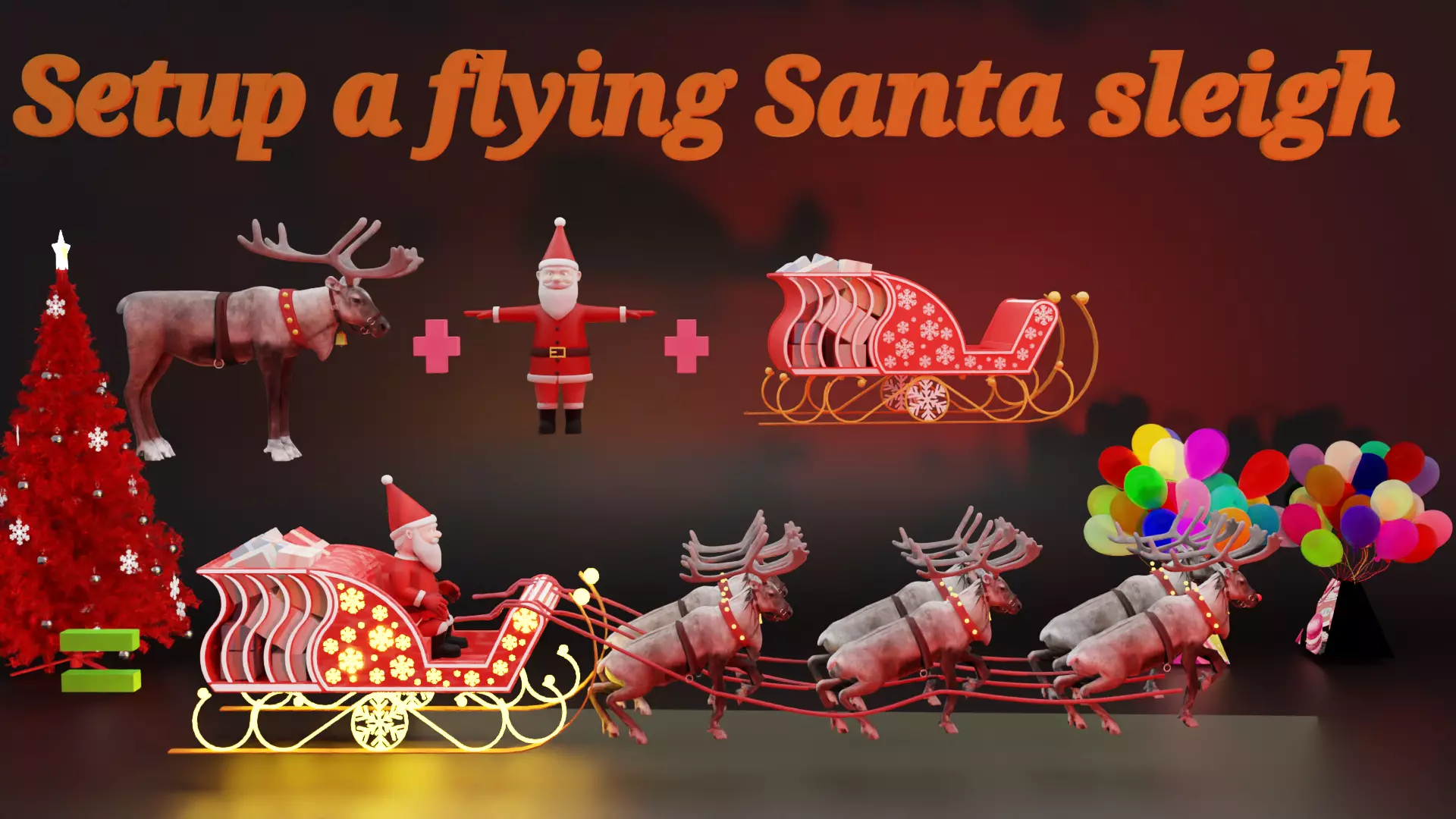 Santa-Reindeer-Sleigh rigged 3D model_0