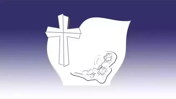 3d headstone model partly cross with roses