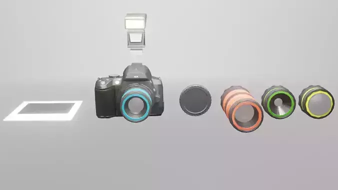 Camera and Accesories Low-poly 3D model