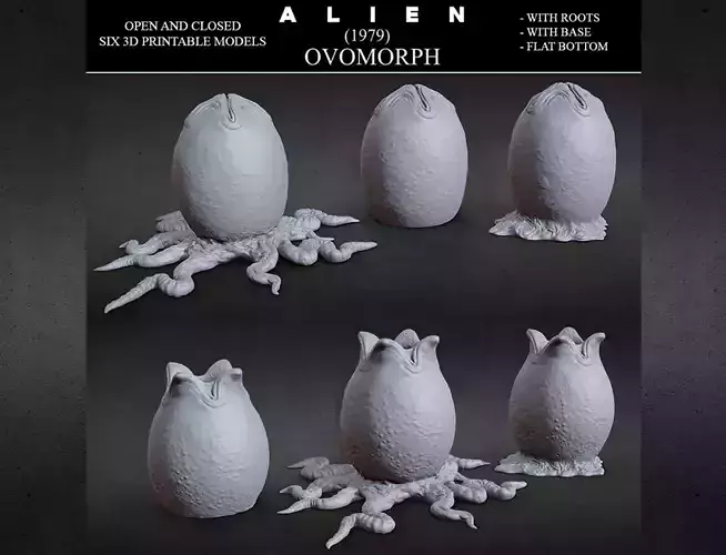 3D PRINTABLE OPEN AND CLOSED ALIEN EGGS SIX PACK 3D print model