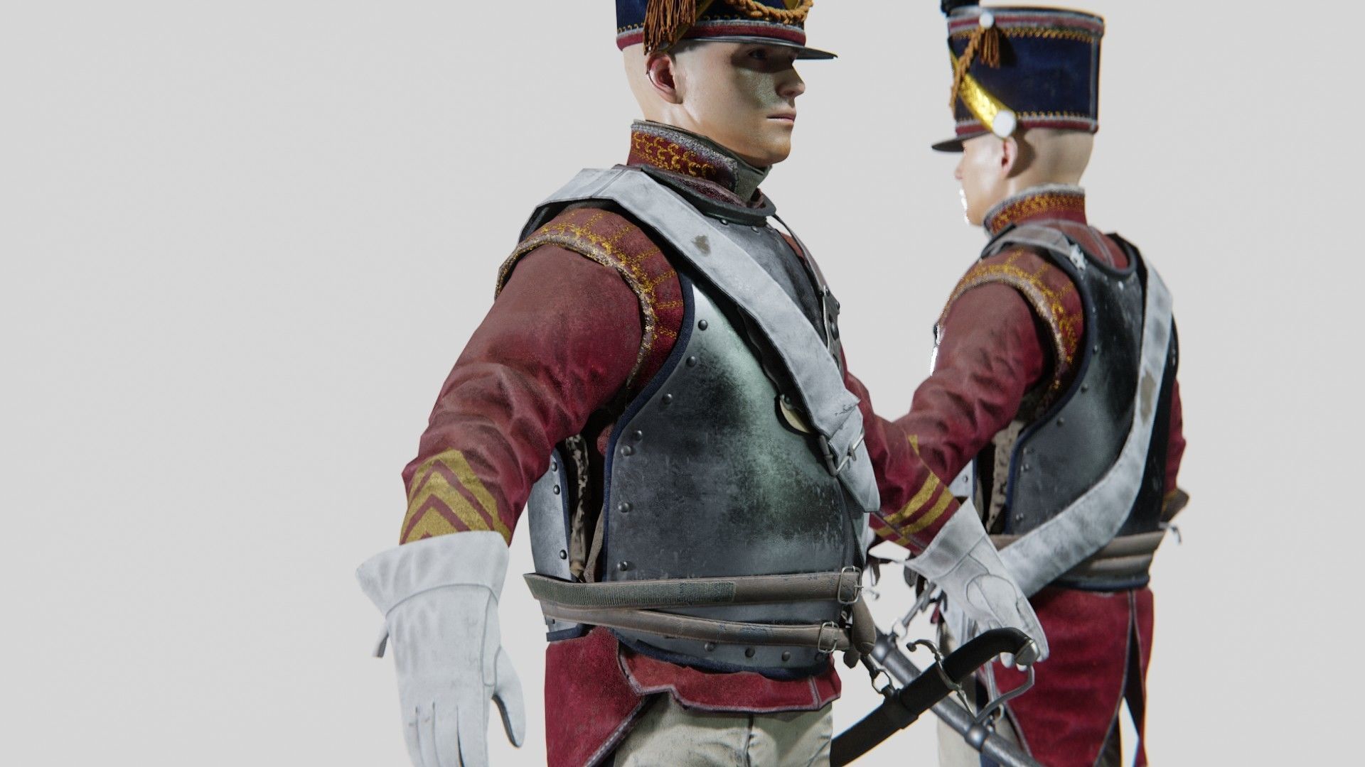 Soldier Napoleon Cavalry Cuirassier Rigged Low-poly 3D model_7