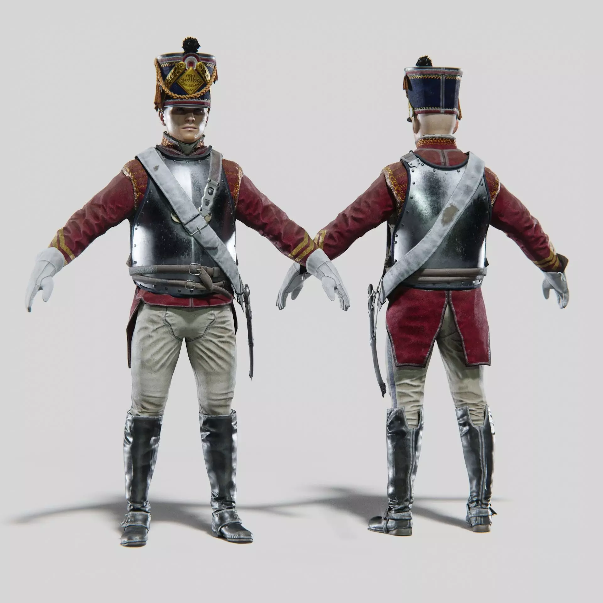 Soldier Napoleon Cavalry Cuirassier Rigged Low-poly 3D model_0