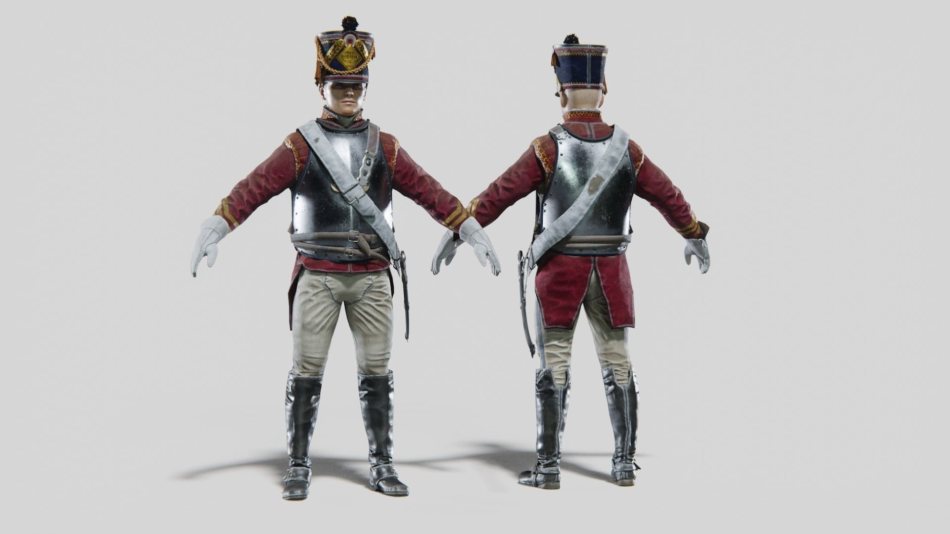 Soldier Napoleon Cavalry Cuirassier Rigged Low-poly 3D model_5