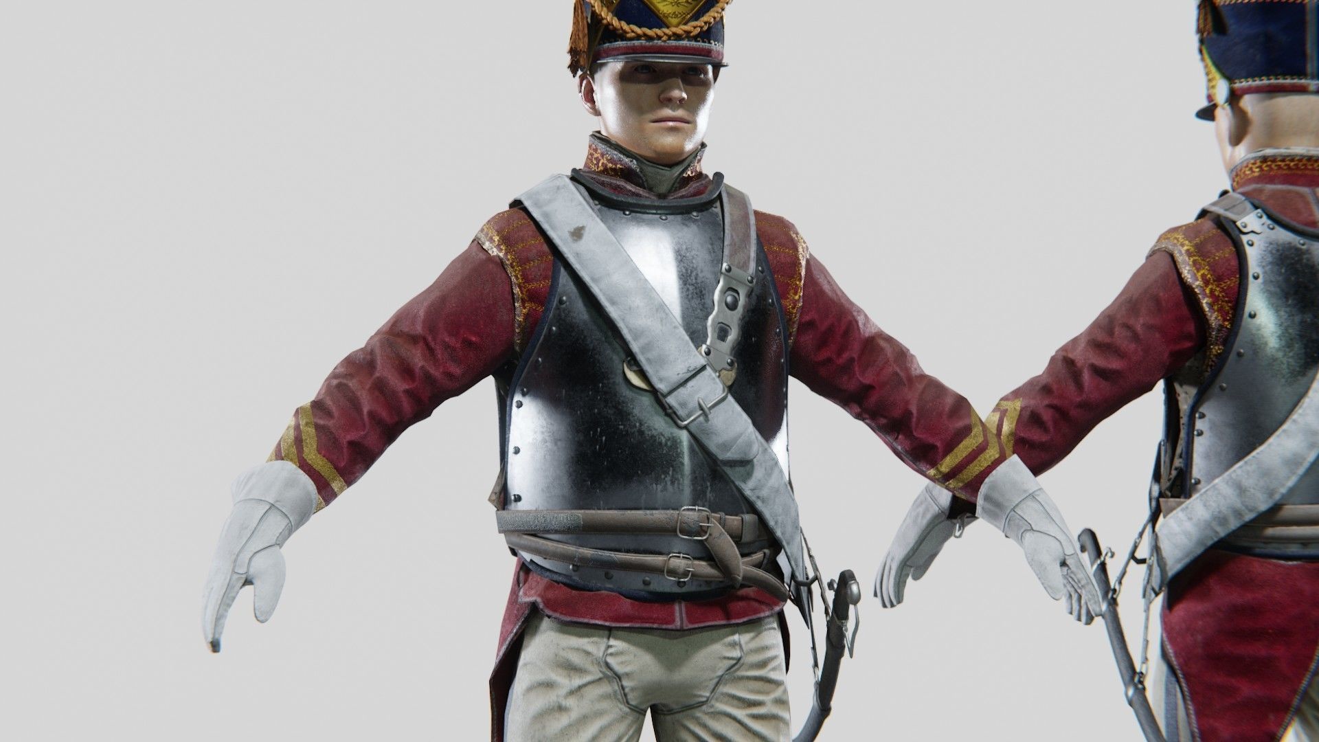 Soldier Napoleon Cavalry Cuirassier Rigged Low-poly 3D model_6