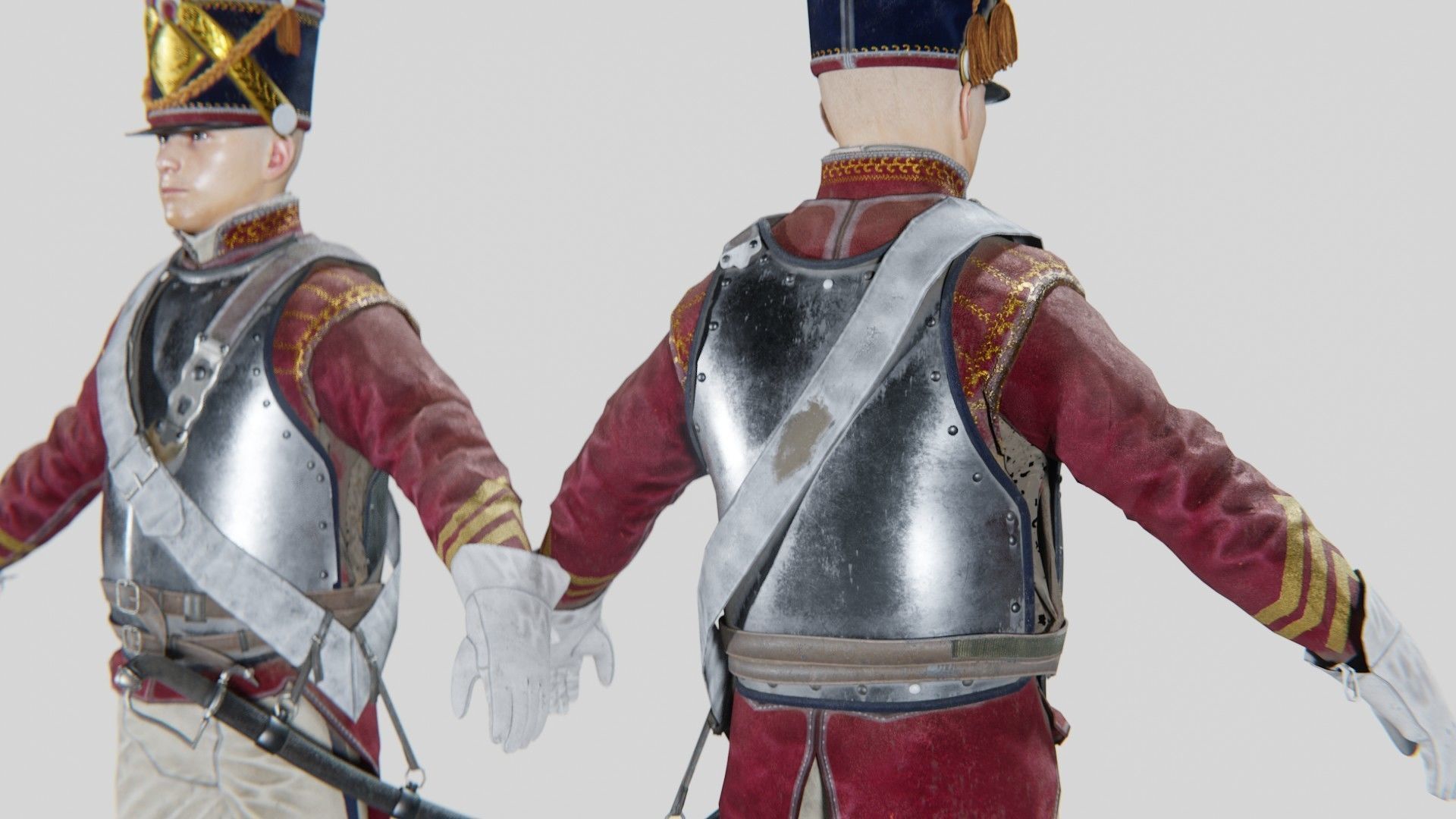 Soldier Napoleon Cavalry Cuirassier Rigged Low-poly 3D model_9