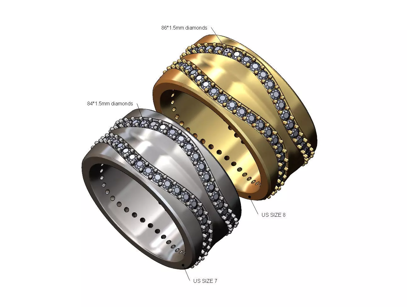 Double curved diamond line cigar band US sizes 7 8 3D print model