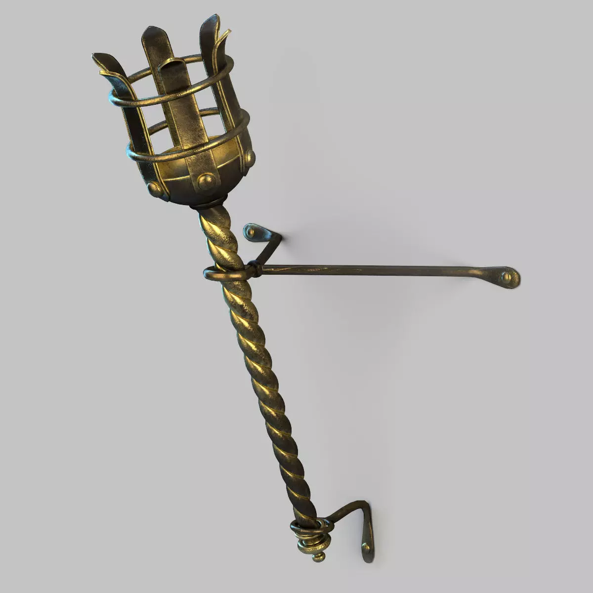 Medieval Torch Low-poly 3D model_0