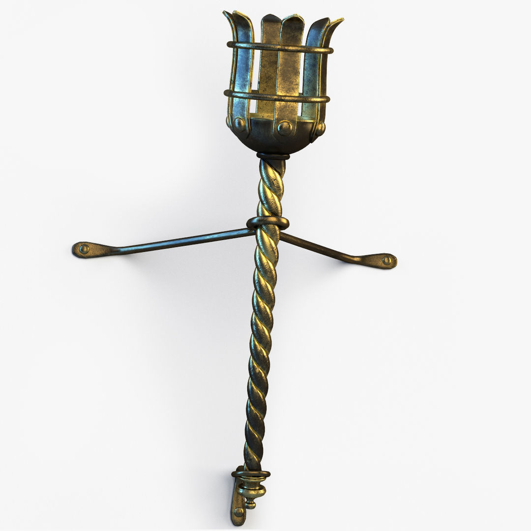 Medieval Torch Low-poly 3D model_1