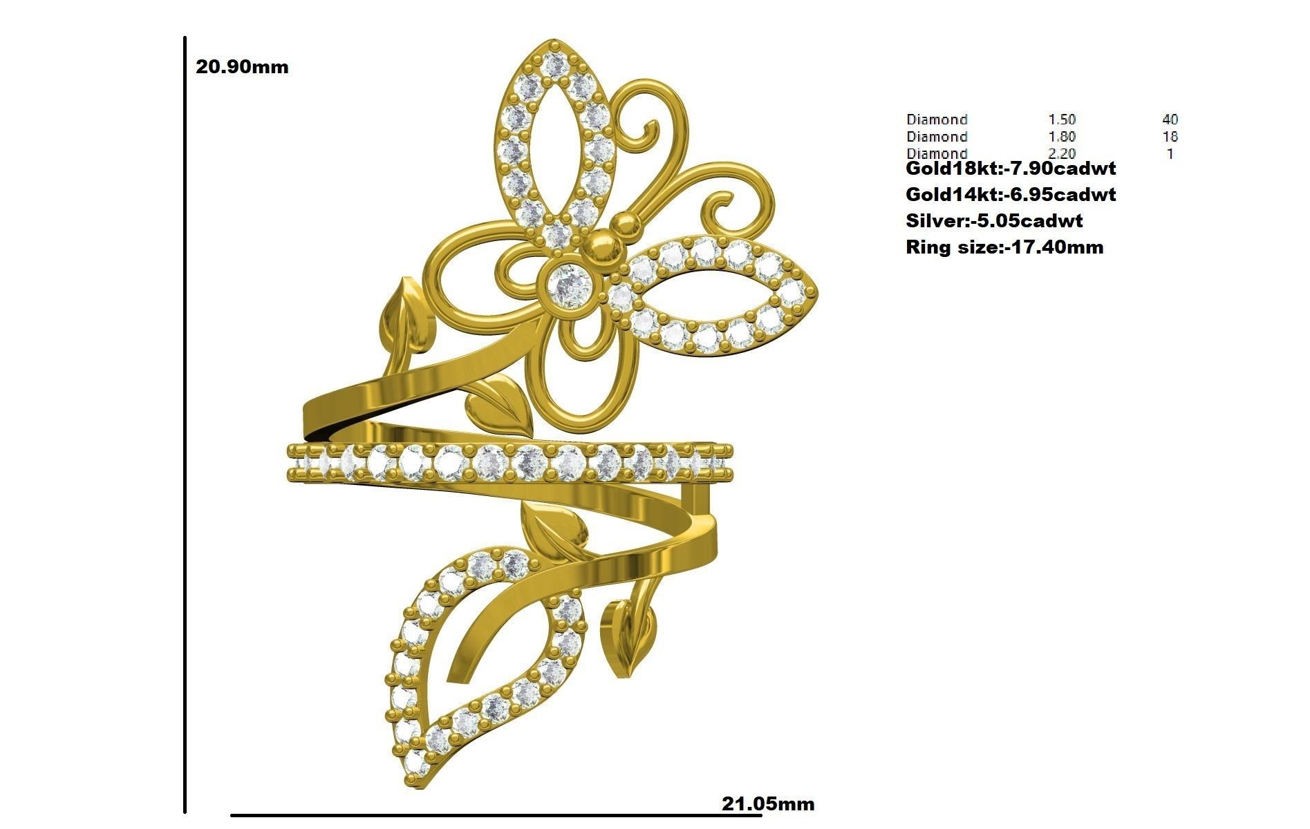 Bufferfly Ring  3D print model_8