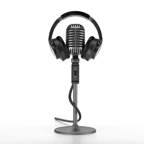 Microphone stand and headphones model for subdivide high poly