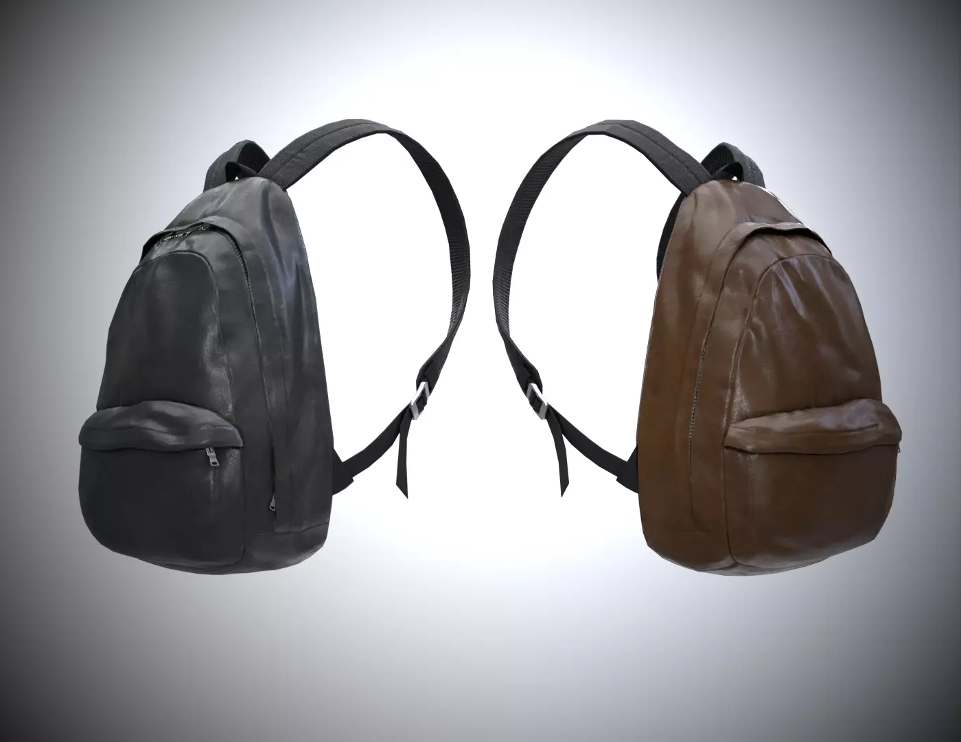 Backpack leather Low-poly 3D model_0
