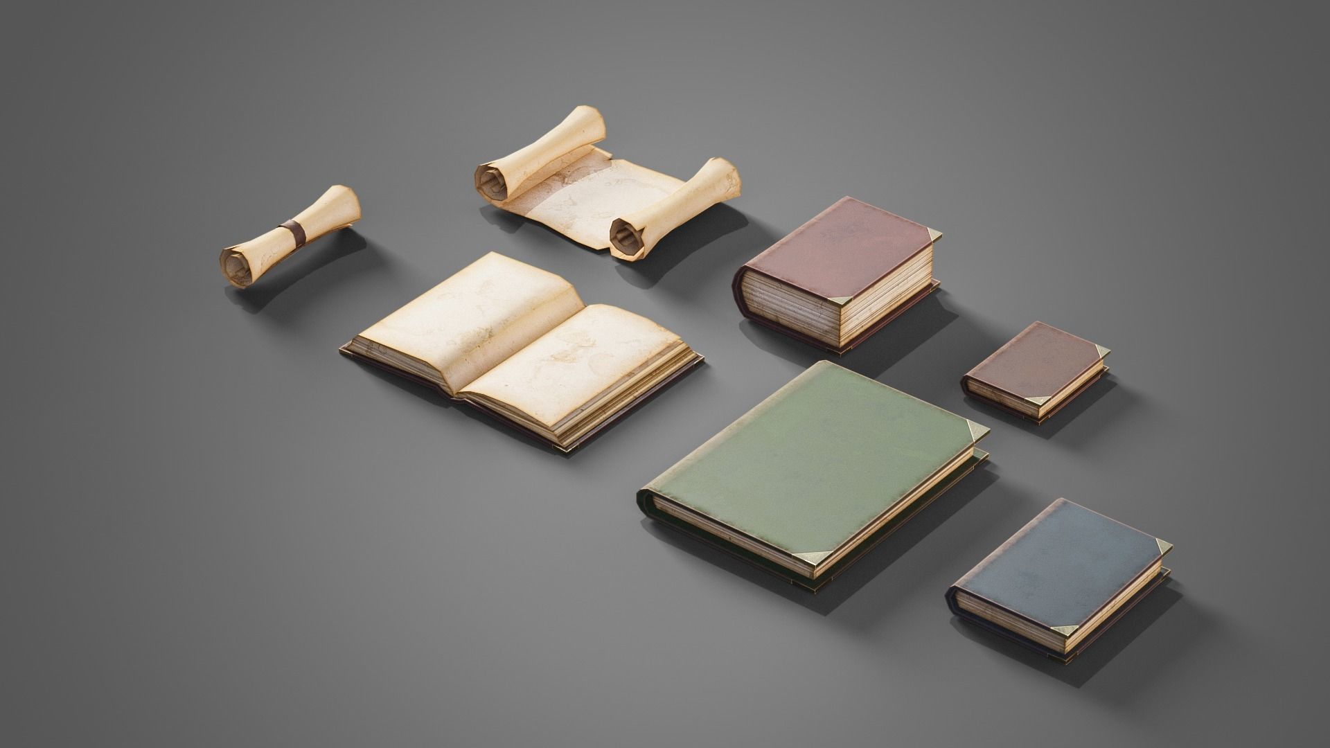 Medieval books Low-poly 3D model_1