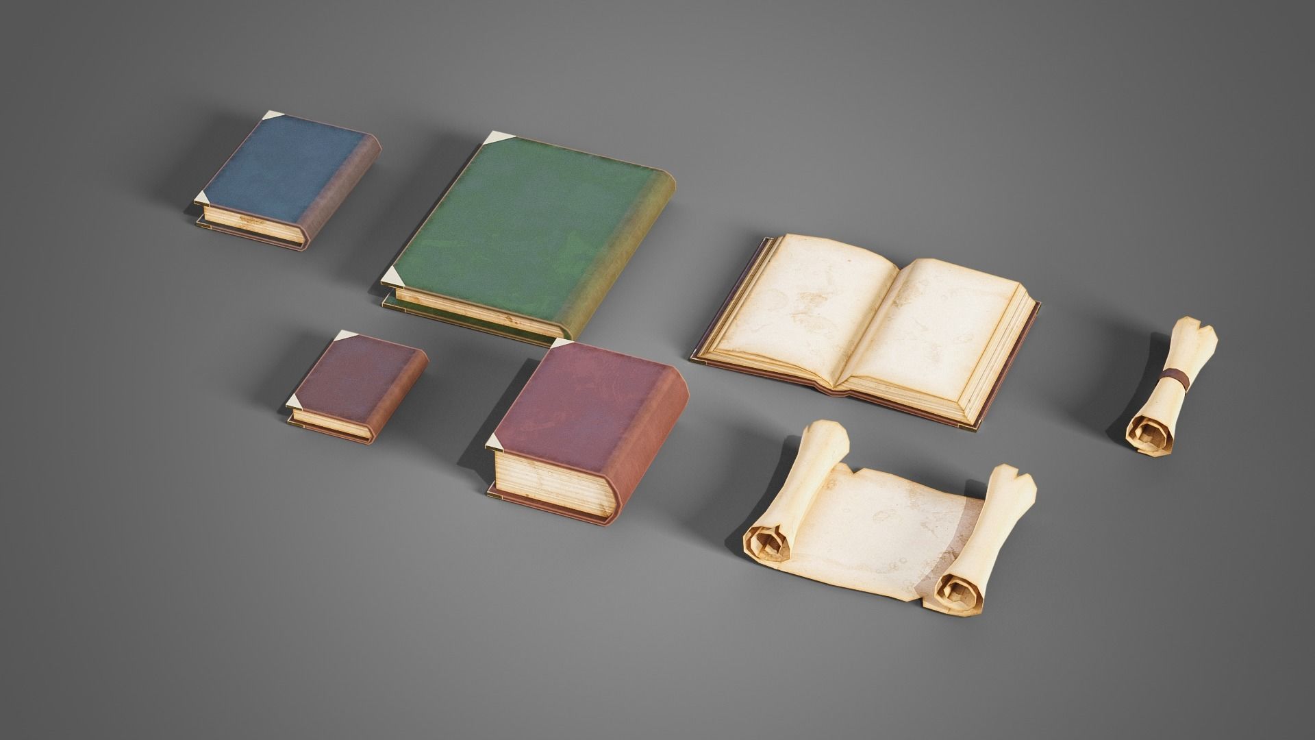 Medieval books Low-poly 3D model_3