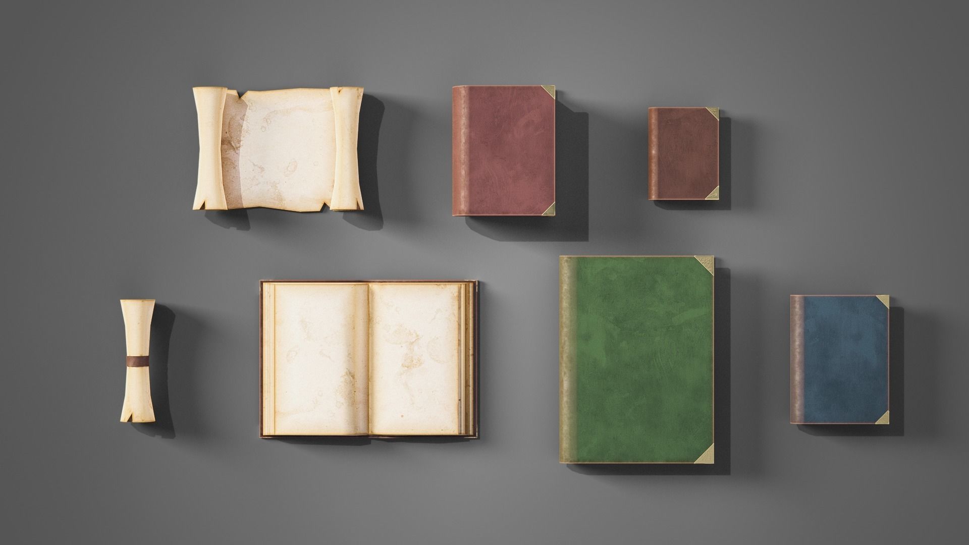 Medieval books Low-poly 3D model_2