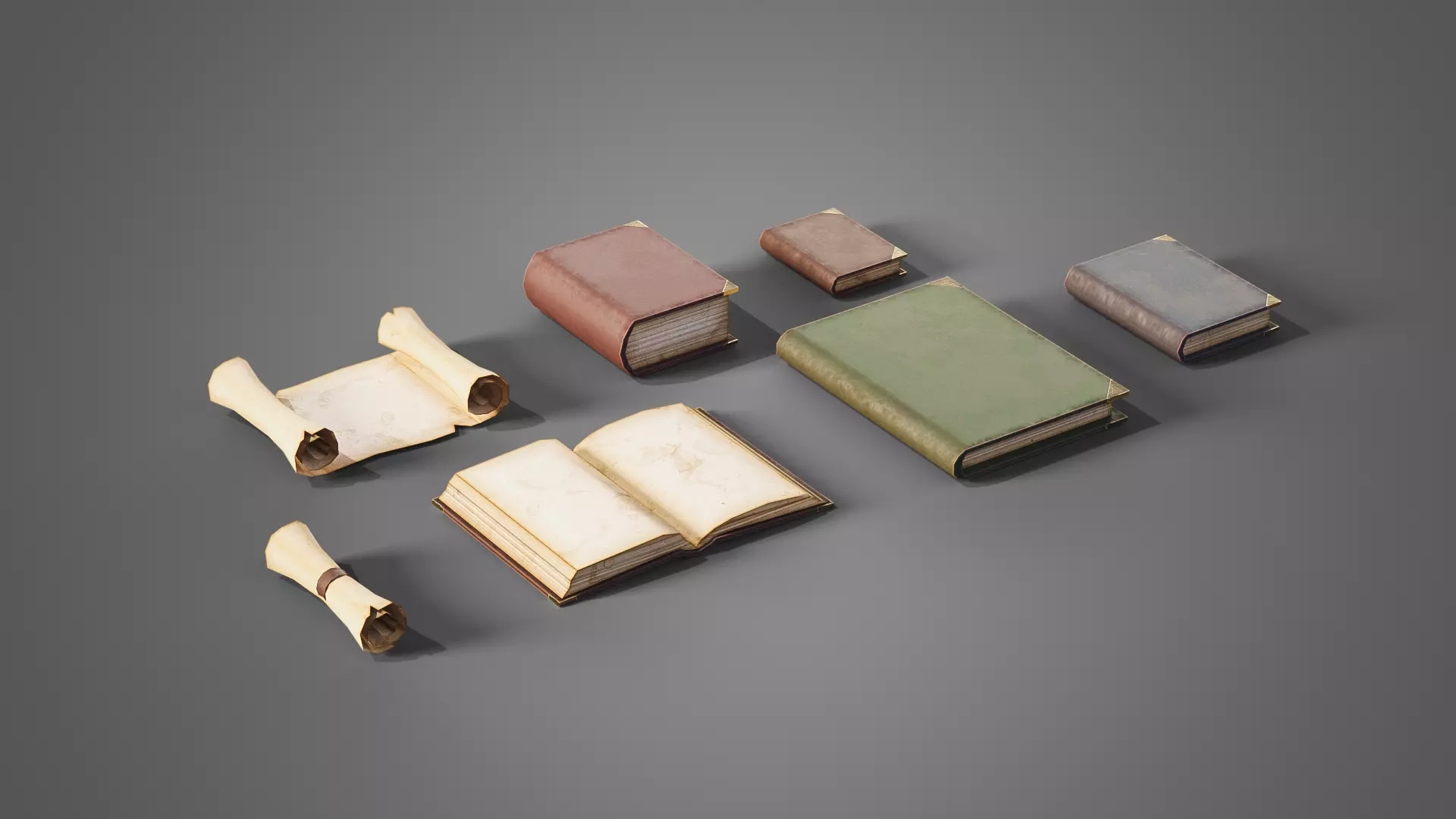 Medieval books Low-poly 3D model_0