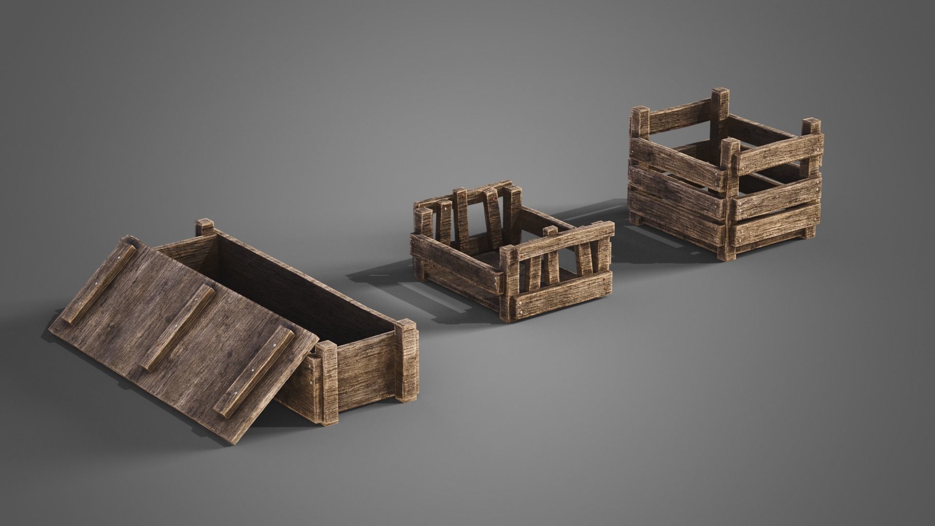 Medieval wooden boxes Low-poly 3D model_4