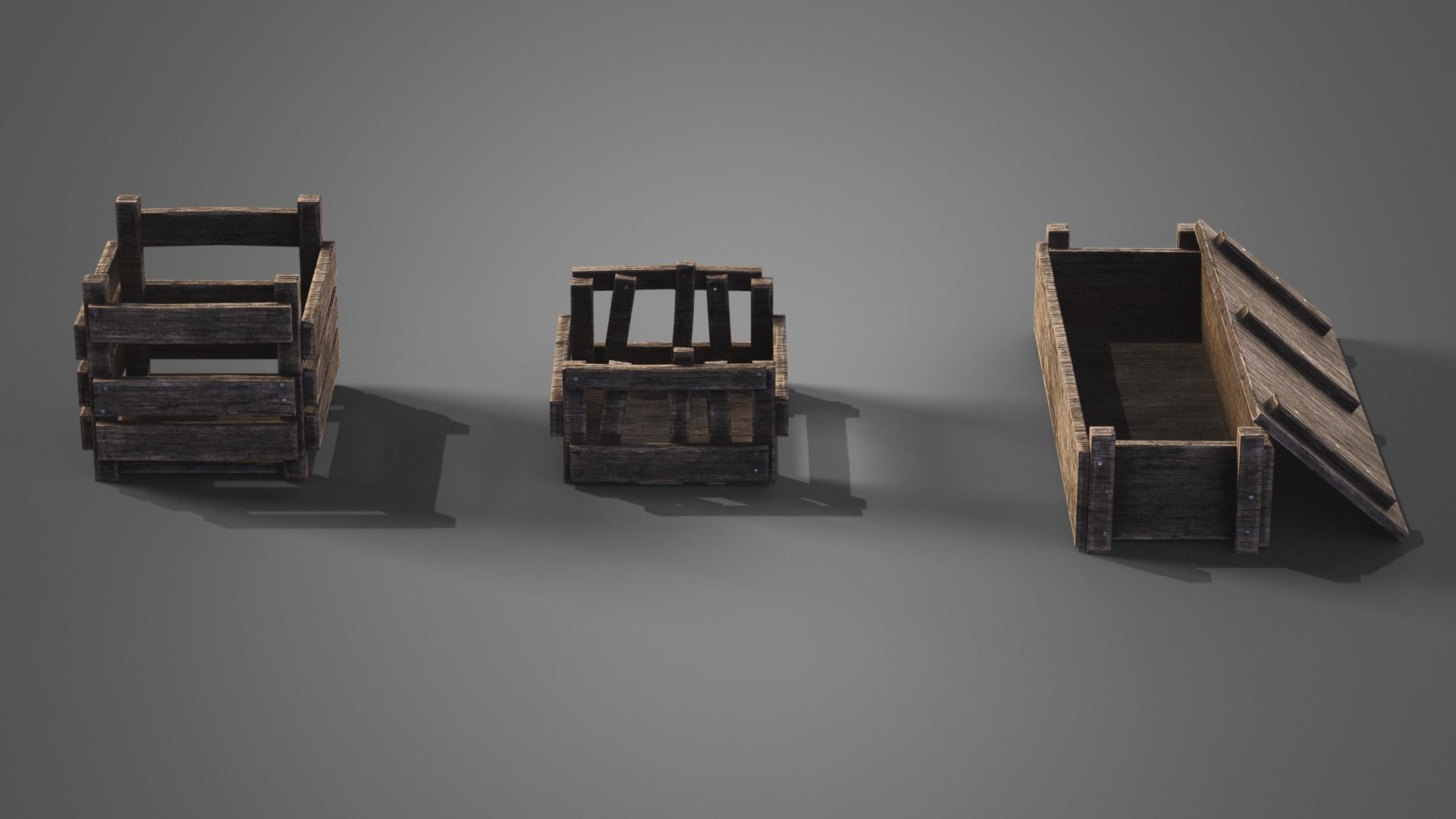 Medieval wooden boxes Low-poly 3D model_2