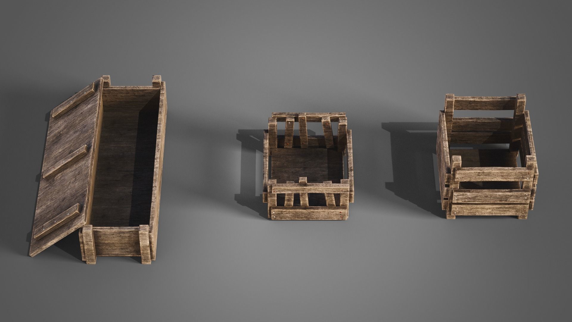 Medieval wooden boxes Low-poly 3D model_5