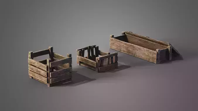 Medieval wooden boxes Low-poly 3D model