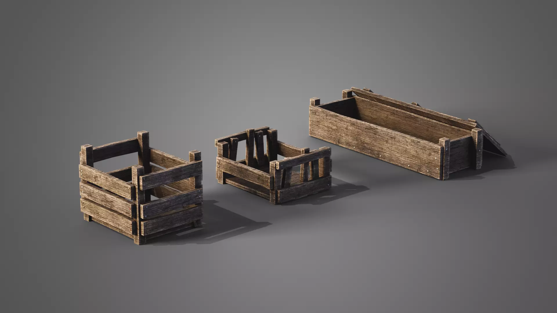 Medieval wooden boxes Low-poly 3D model_0