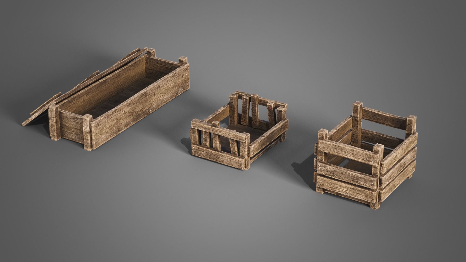 Medieval wooden boxes Low-poly 3D model_3